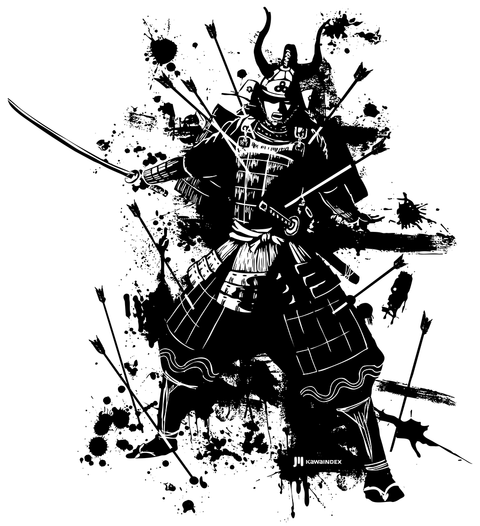 samurai con flechas a una tinta